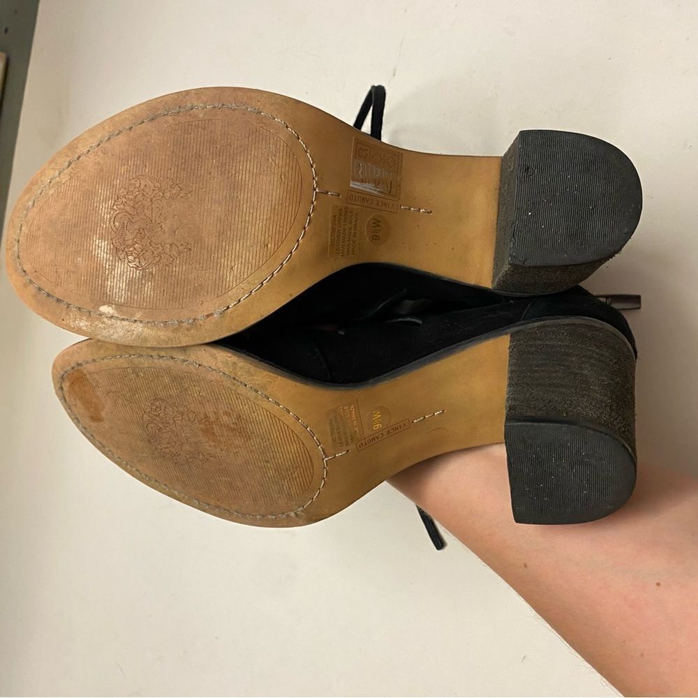 Vince Camuto Tressa Lace-Up black leather suede Sandals block heel 9.5W - Picture 8 of 10